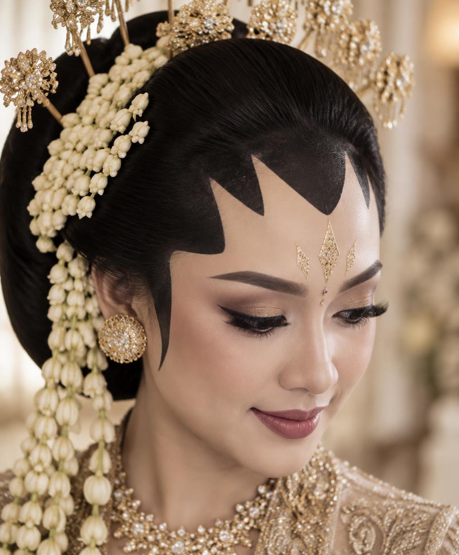 Detail riasan paes dan sanggul pengantin Jawa